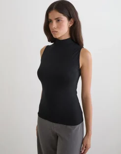 Lysan High Neck Vest Top in Jersey Black