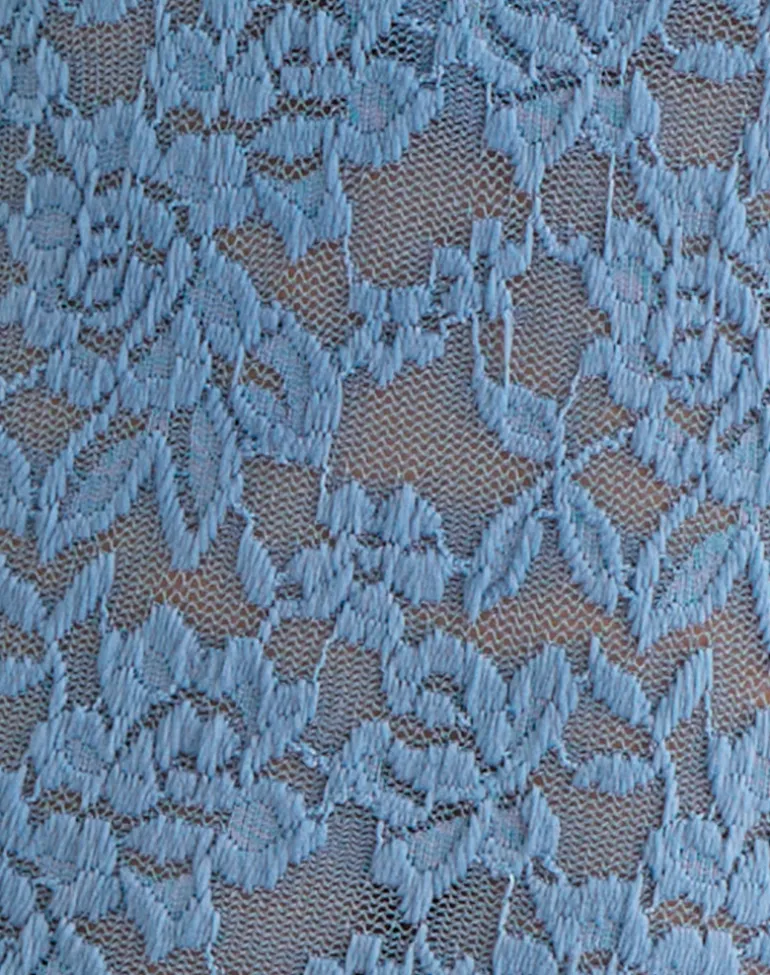 Mahota Deep Plunge Long Sleeve Top in Dark Blue Lace