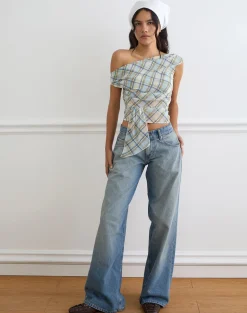 Maida Top in Chiffon Vintage Blue Check
