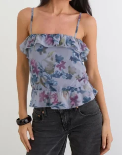 Maitra Cami Top in Chiffon Shadow Lily Blue