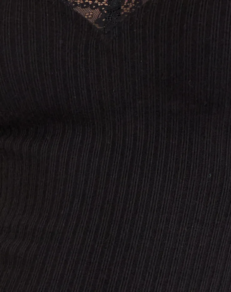 Maivi Long Sleeve Top in Black with Lace Trim