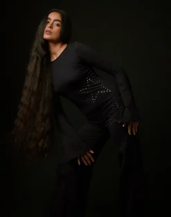 Malakai Long Sleeve Top in Star Stud Black