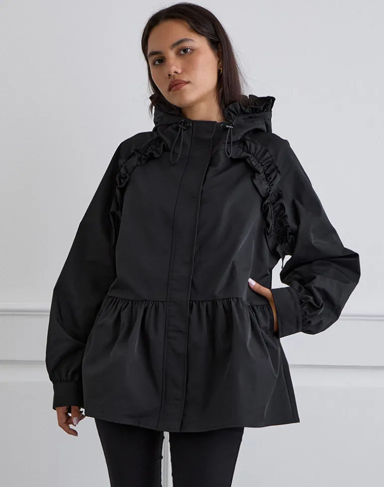 Malcari Peplum Nylon Jacket in Black
