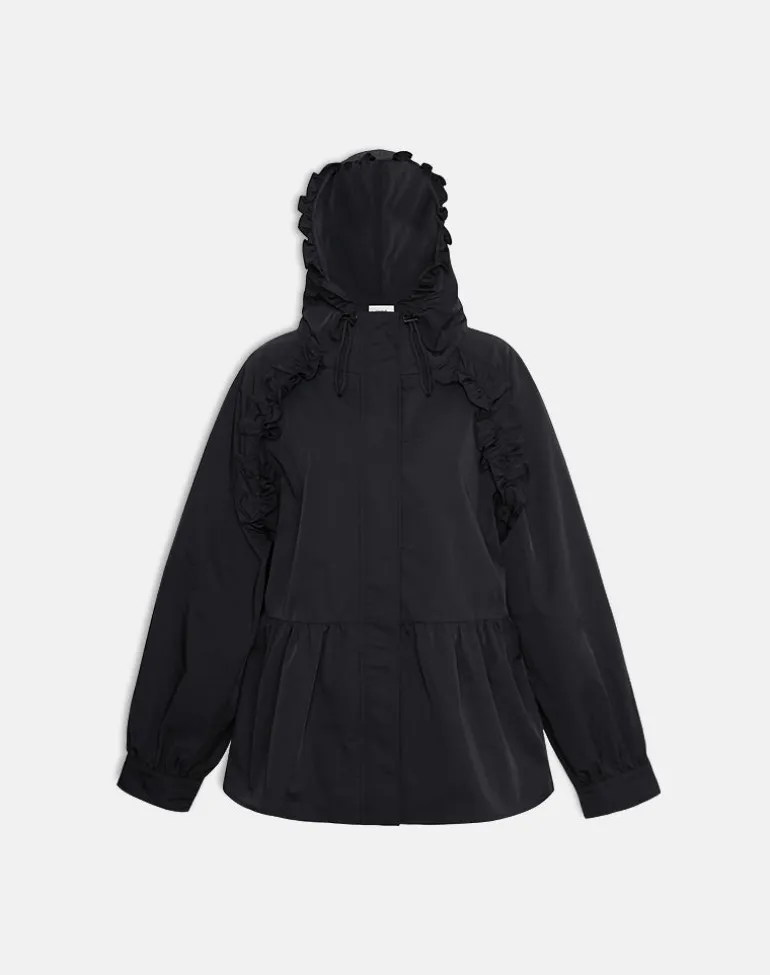 Malcari Peplum Nylon Jacket in Black