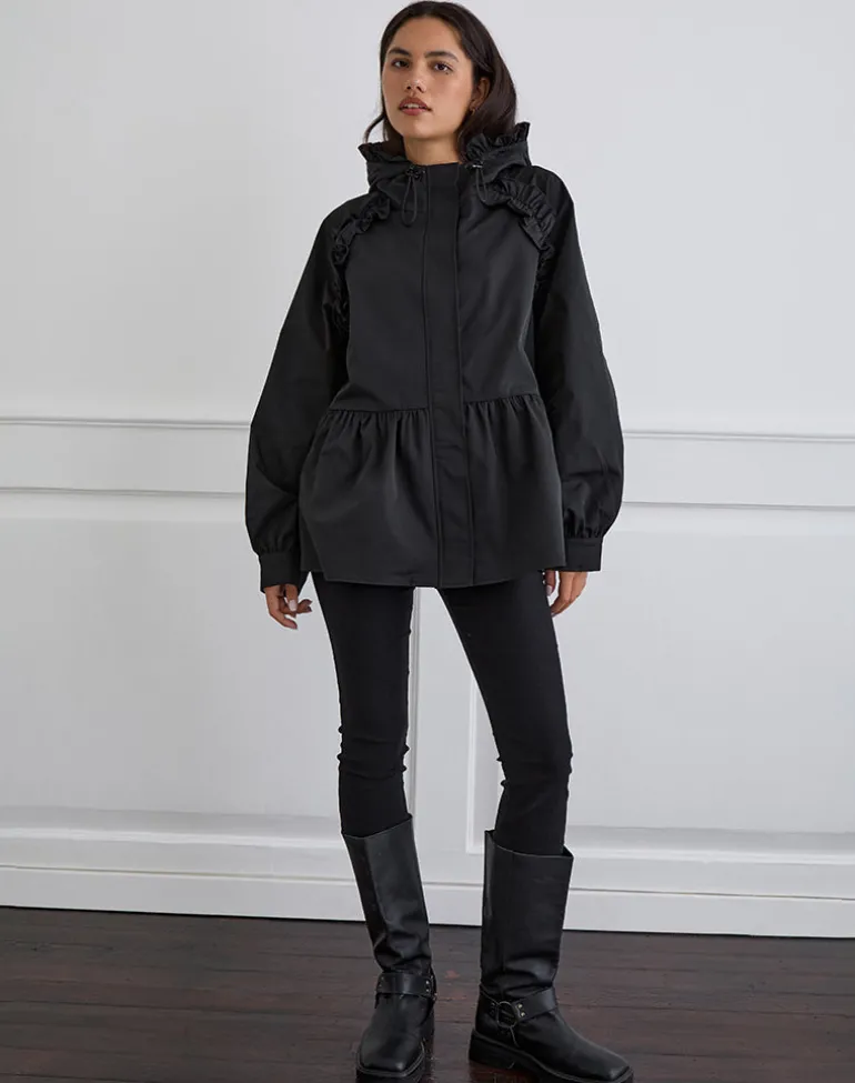 Malcari Peplum Nylon Jacket in Black