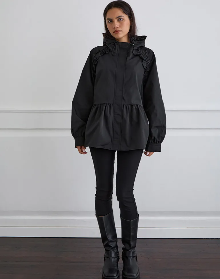 Malcari Peplum Nylon Jacket in Black