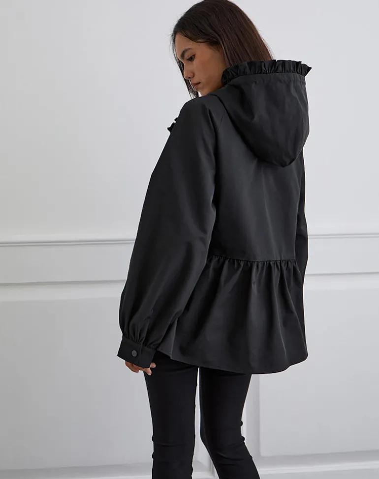 Malcari Peplum Nylon Jacket in Black
