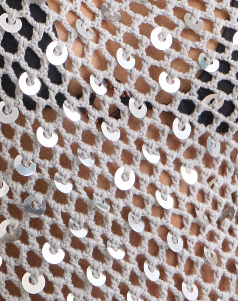Maliha Poncho in Crochet Knit Silver