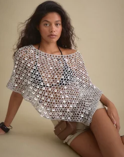 Maliha Poncho in Crochet Knit Silver