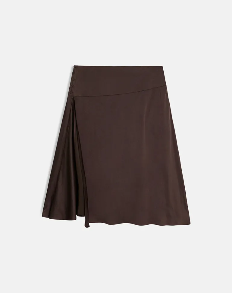 Manyala Midi Skirt in Satin Dark Brown