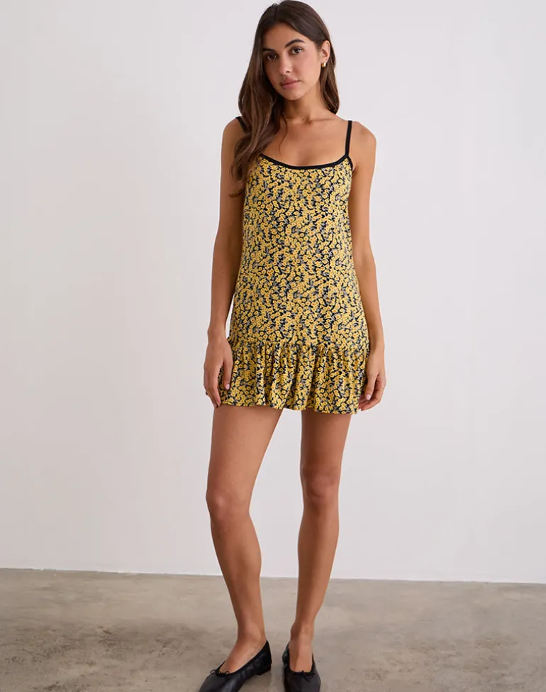 Marige Roundneck Mini Dress in Mini Bloom Yellow