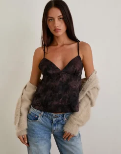 Marinda Top in Jacquard Dark Purple Floral