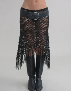 Maritza Midi Skirt in Crochet Knit Black