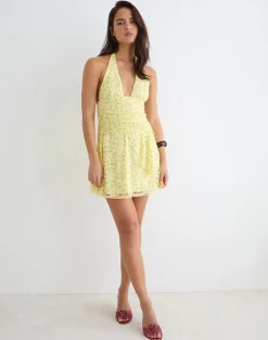 Marty Mini Dress in Drape Sequin Lace Lime