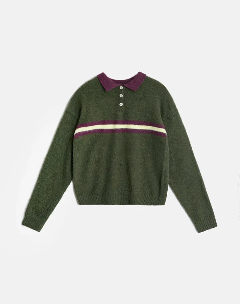 Marvina Jumper in Knit Green with Yellow Stripe