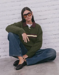 Marvina Jumper in Knit Green with Yellow Stripe