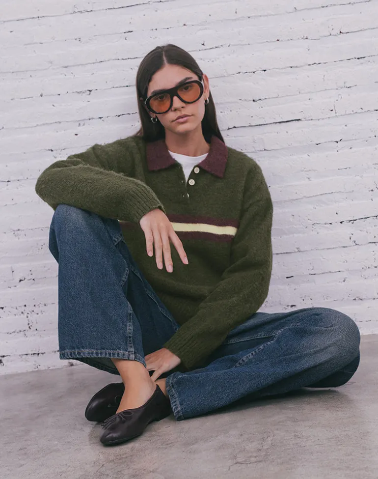 Marvina Jumper in Knit Green with Yellow Stripe