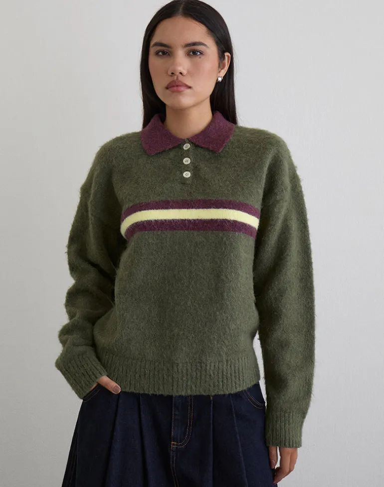 Marvina Jumper in Knit Green with Yellow Stripe