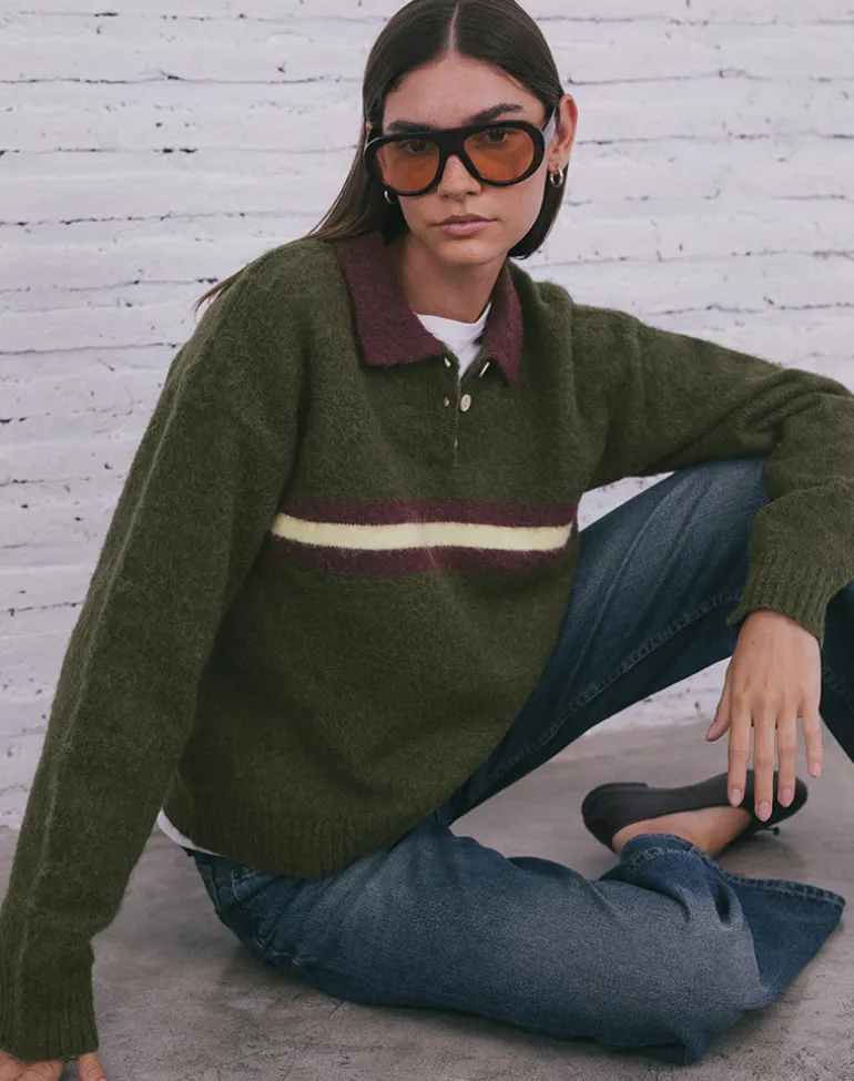 Marvina Jumper in Knit Green with Yellow Stripe