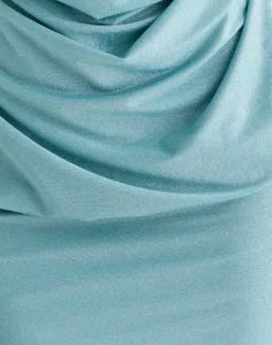 Matana Cowl Neck Mini Dress in Shimmer Lurex Light Blue