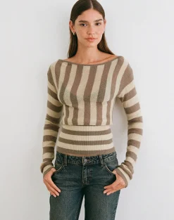 Maude Top in Stripe Taupe and Neutral