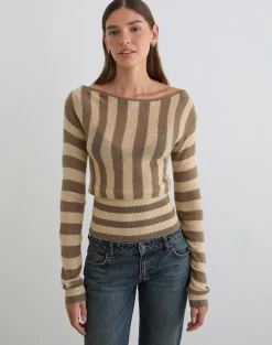 Maude Top in Stripe Taupe and Neutral