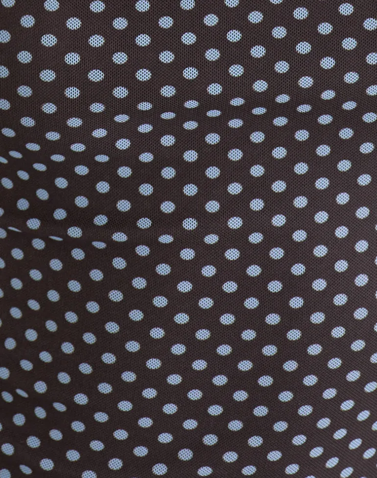 Mawa Maxi Dress in Brown with Compact Blue Polka Dots