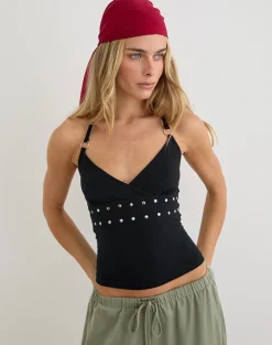 Mayoti Top in Rayon Jersey Black with Studs