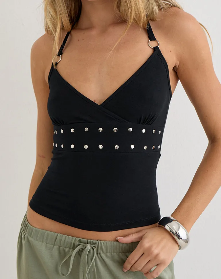 Mayoti Top in Rayon Jersey Black with Studs