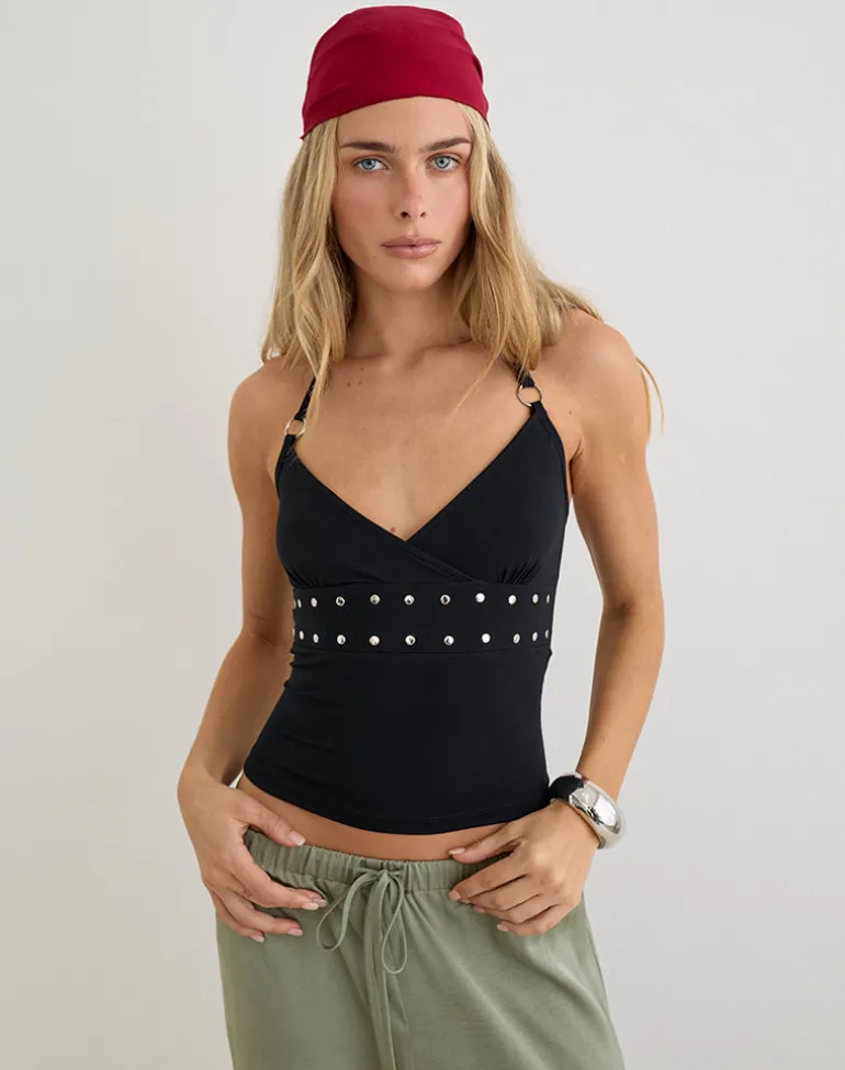 Mayoti Top in Rayon Jersey Black with Studs