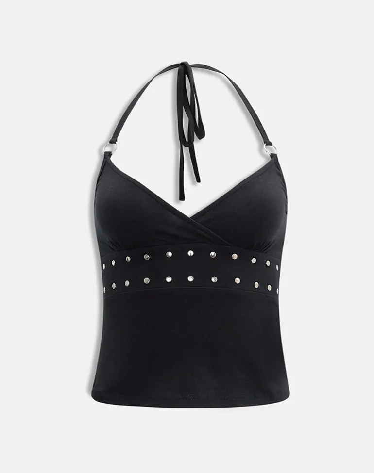 Mayoti Top in Rayon Jersey Black with Studs