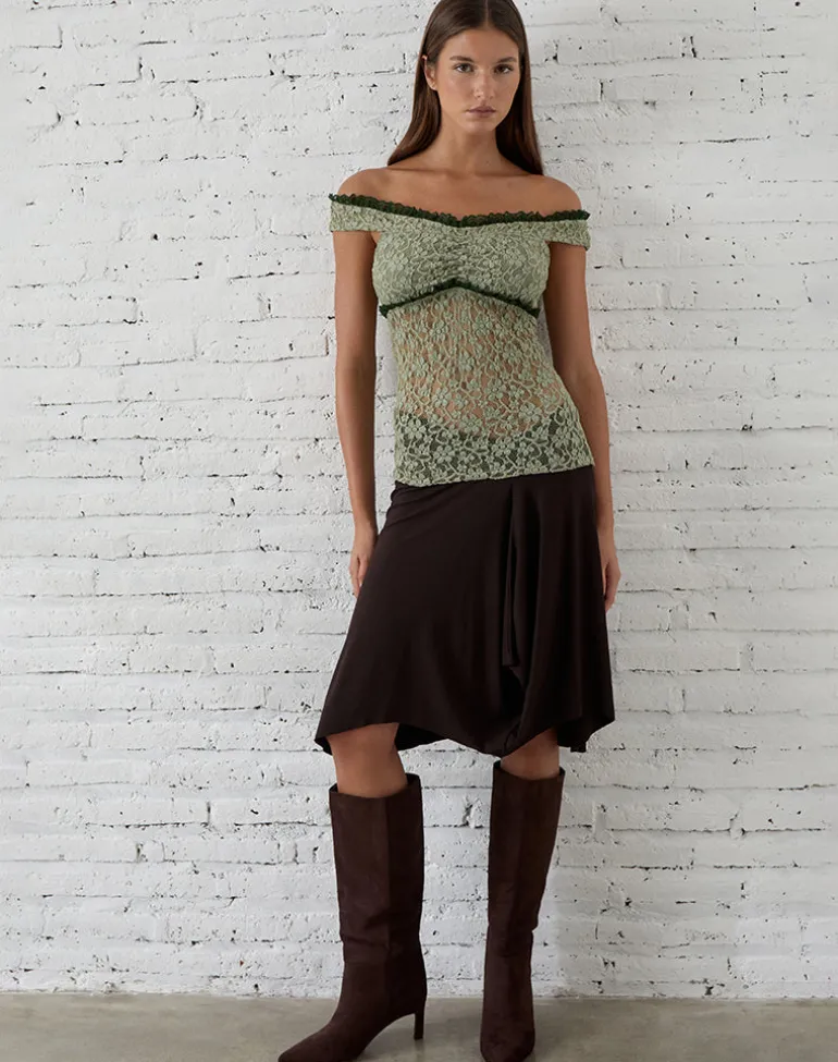 Mayu Top with Ruffle Trim in Lace Sage Green