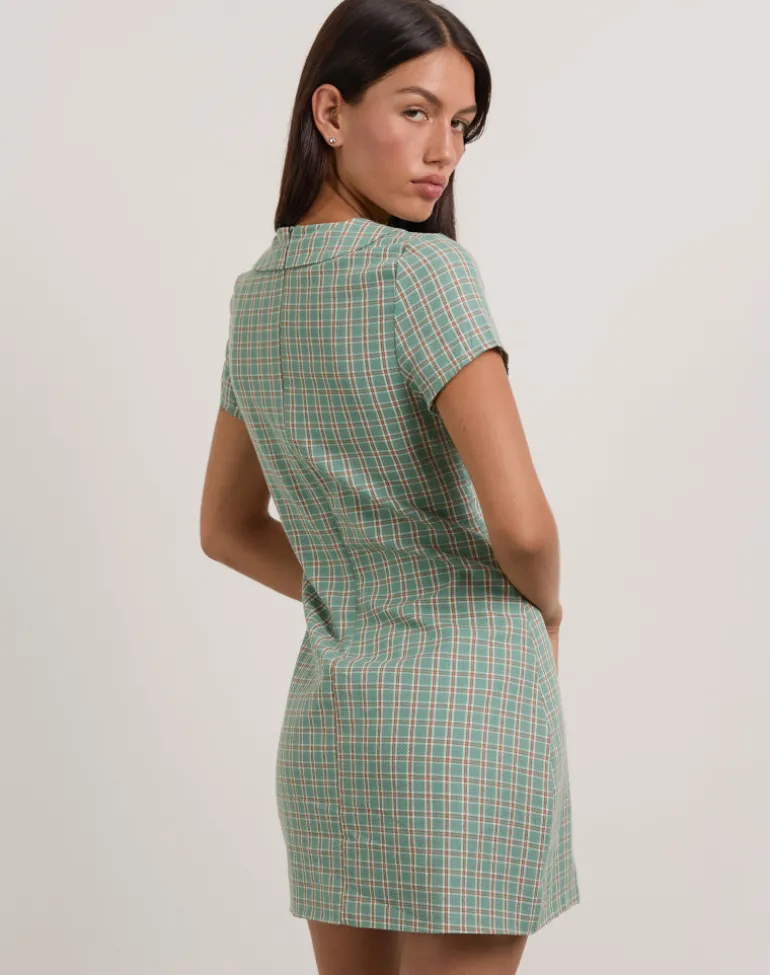 Medora Keyhole Mini Dress in Teal Check