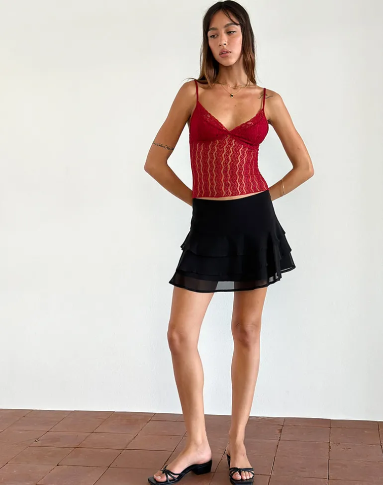 Megara Strappy Top in Red Lace Mesh