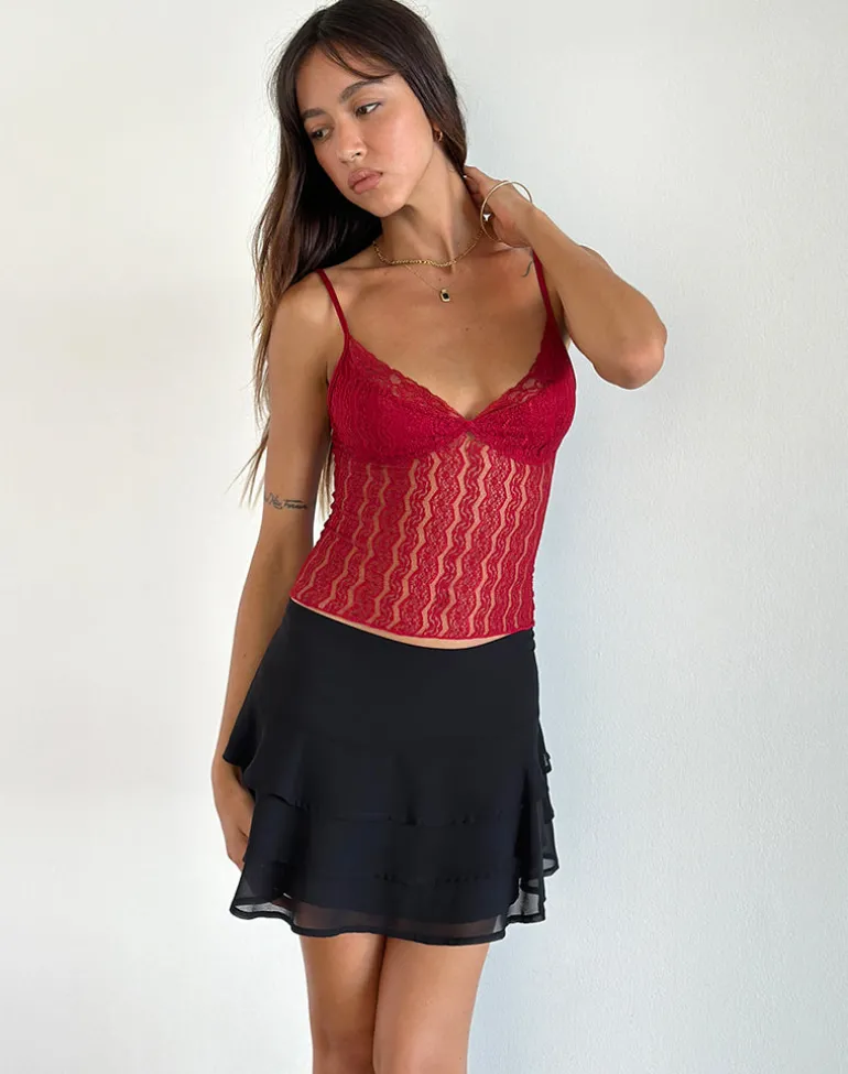 Megara Strappy Top in Red Lace Mesh