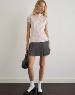 Meline Blouse in Satin Jacquard Pink