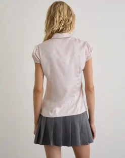 Meline Blouse in Satin Jacquard Pink