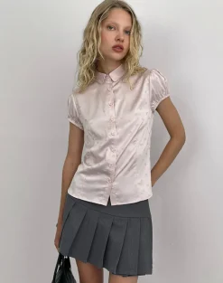 Meline Blouse in Satin Jacquard Pink