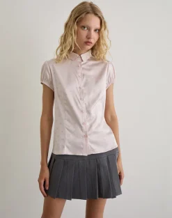 Meline Blouse in Satin Jacquard Pink