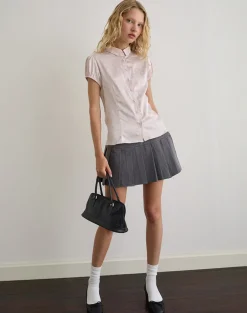 Meline Blouse in Satin Jacquard Pink