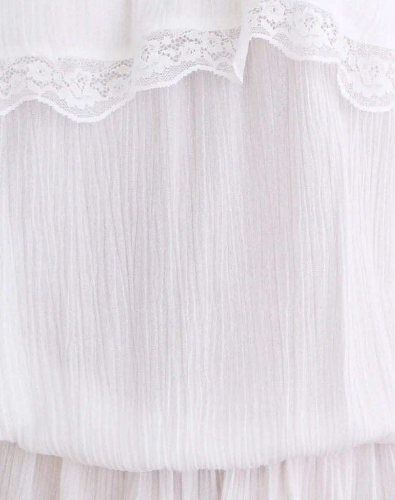 Melosa Tie Strap Playsuit in Rayon White with Lace Trim