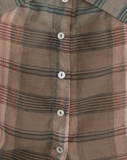 Meraki Blouse Top in Brown and Pink Blurry Check