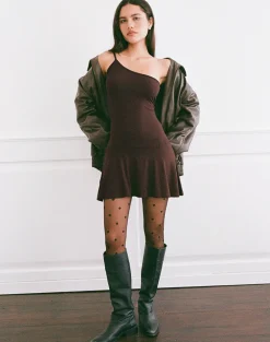 Messac Asymmetric Dress in Rayon Jersey Bitter Chocolate