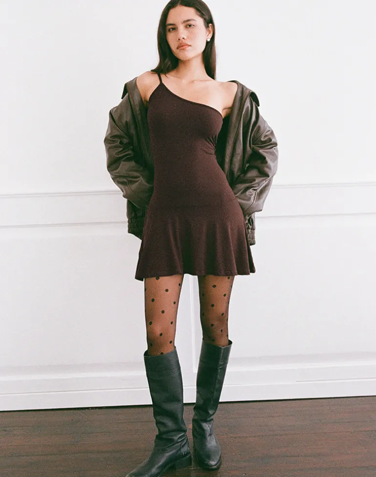 Messac Asymmetric Dress in Rayon Jersey Bitter Chocolate