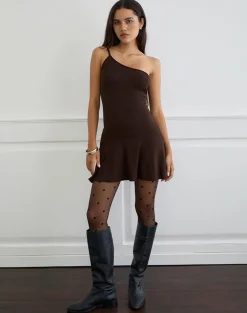Messac Asymmetric Dress in Rayon Jersey Bitter Chocolate