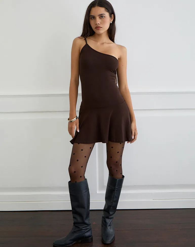 Messac Asymmetric Dress in Rayon Jersey Bitter Chocolate