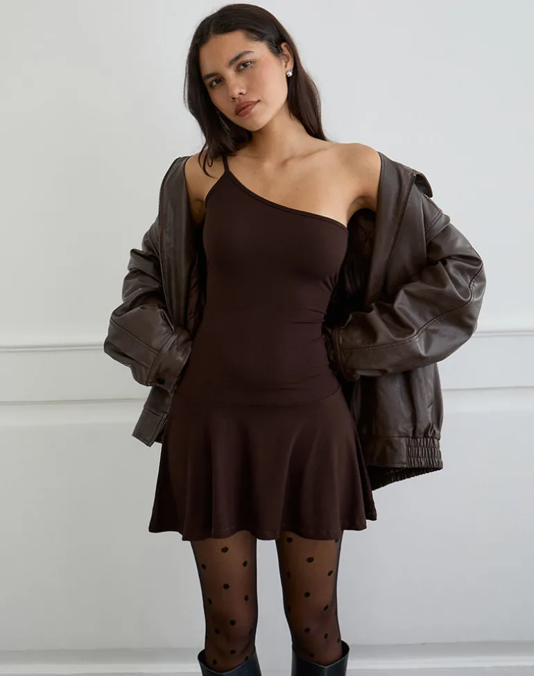 Messac Asymmetric Dress in Rayon Jersey Bitter Chocolate