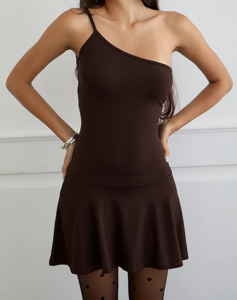 Messac Asymmetric Dress in Rayon Jersey Bitter Chocolate
