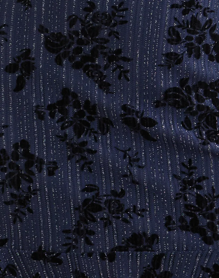 Micaya Mini Dress in Flocked Shimmer Plisse Navy