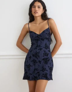 Micaya Mini Dress in Flocked Shimmer Plisse Navy